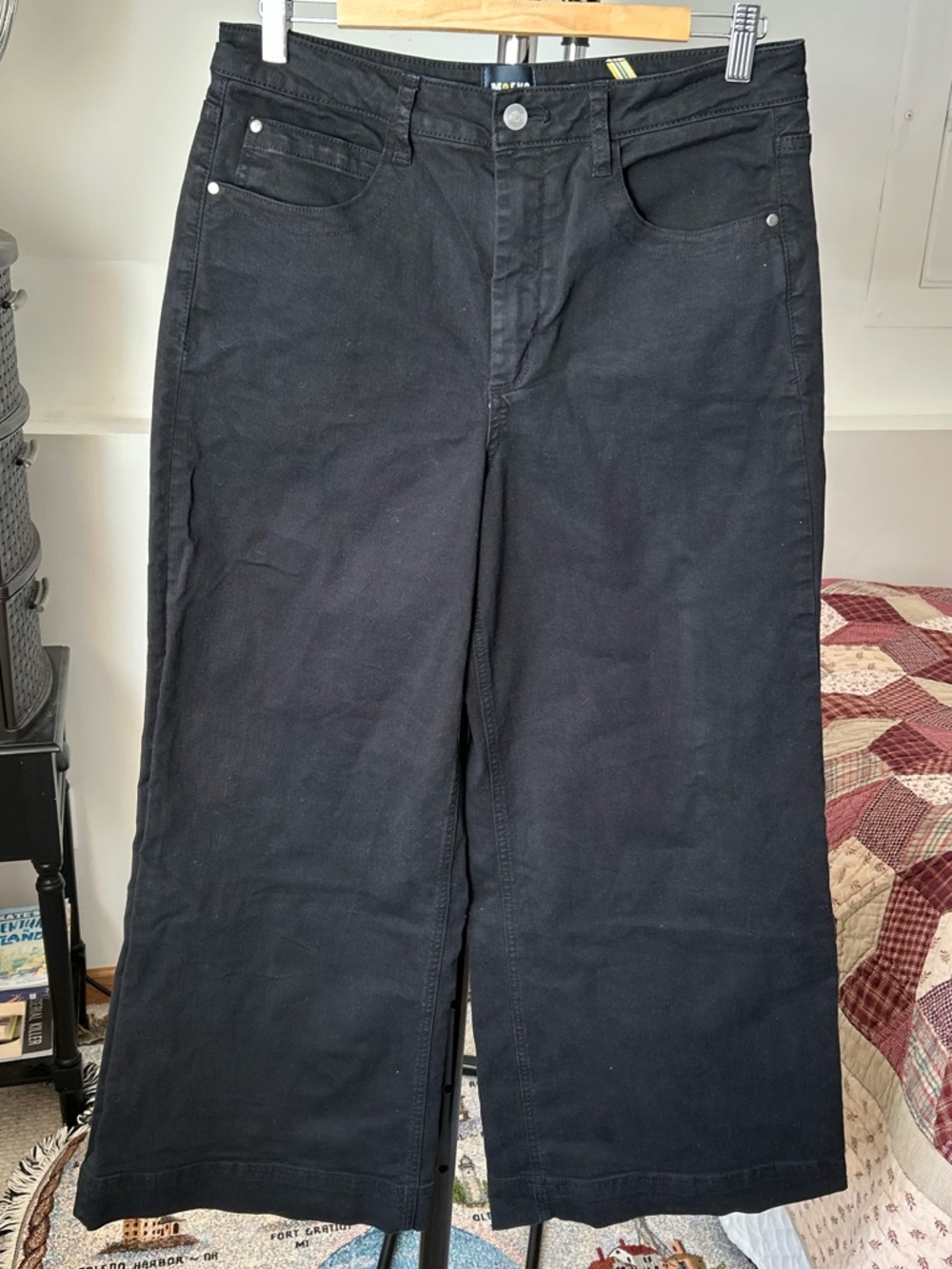 Maeve Anthropologie High Rise Wide Leg Jeans Black 31 Denim